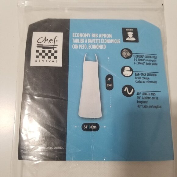 NWT Chef Revival Economy Bib Apron Size 34" x 34" Color White - Picture 5 of 7
